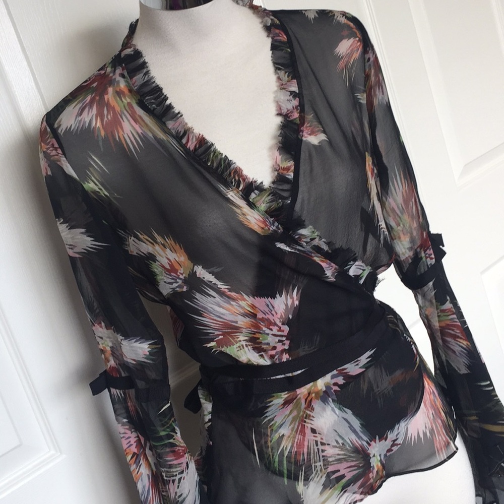 🦋 DIANE VIN FURSTENBURG Sheer Silk Wrap Blouse